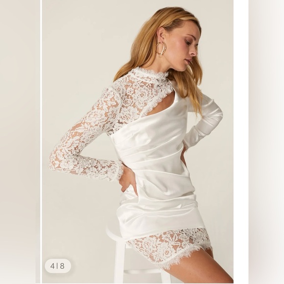 Aidan Mattox White Lace Satin Dress - Picture 1 of 10